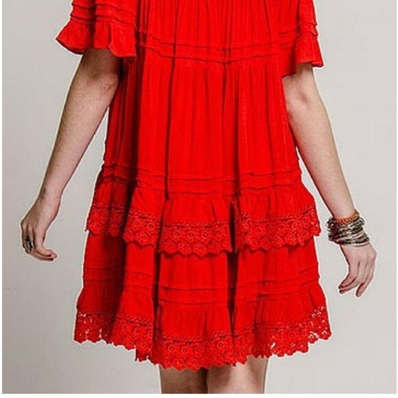 Muche & Muchette Women’s Red Ruffle twirl swing Dress One Size - Picture 15 of 16